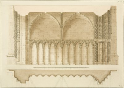 College Gateway, sektion og plan (blyant og akvarel på papir) af Frederick Mackenzie