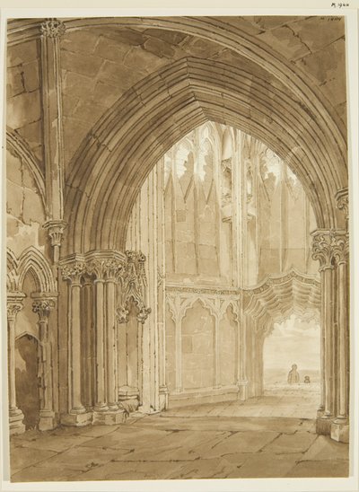 Interiør af North Porch of St Mary Redcliffe af Frederick Mackenzie