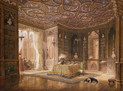 The Library of Stanmore Hall, sæde for Robert Holland, Esq, af Frederick Mackenzie