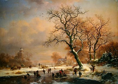 Frosset vinterlandskab med skatere af Frederick Marianus Kruseman
