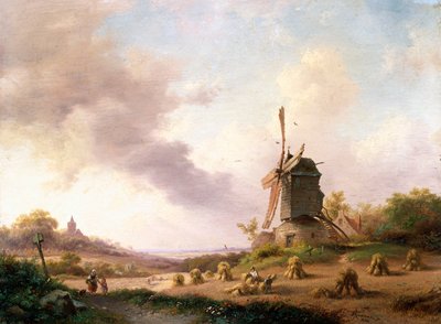 Høstmaskiner i et vidtstrakt landskab, 1850 af Frederick Marianus Kruseman