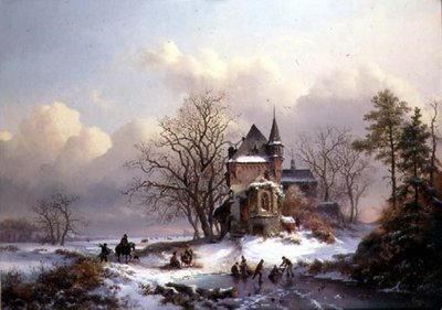 Vinterlandskab med skatere (olie på lærred) af Frederick Marianus Kruseman