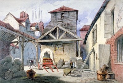 Courtyard of the Rose Inn, Farringdon Street, City of London, 1838. af Frederick Napoleon Shepherd