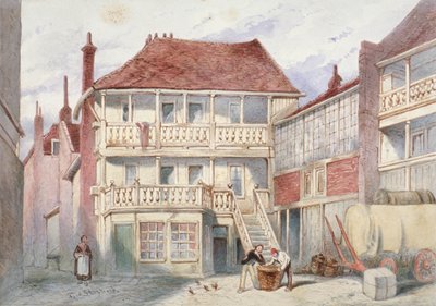 Udsigt over French Horn Tavern, Holborn, London, 1840 af Frederick Napoleon Shepherd