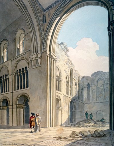 Kor fra Church of St Bartholomew-the-Great under reparationer, Smithfield, City of London, 1815 af Frederick Nash