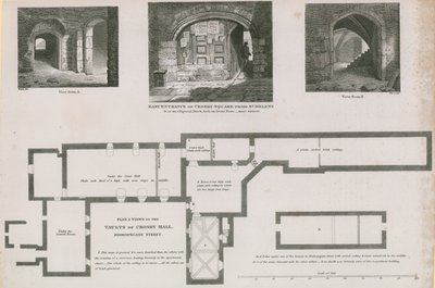 Grundplan og udsigt over hvælvingerne i Crosby Hall, Bishopsgate Street af Frederick Nash