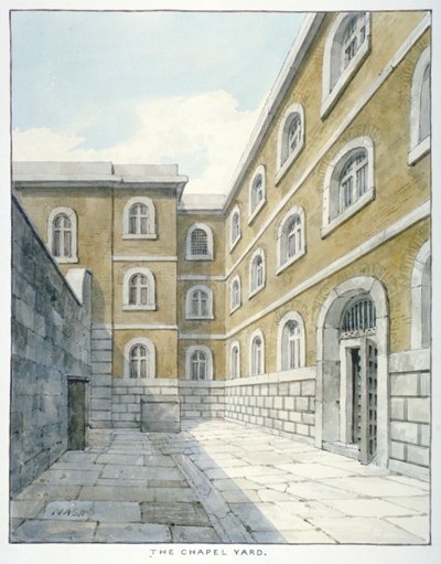 Kapelgården i Newgate Prison, Old Bailey, Newgate Prison, Old Bailey, City of London, 1840 af Frederick Nash