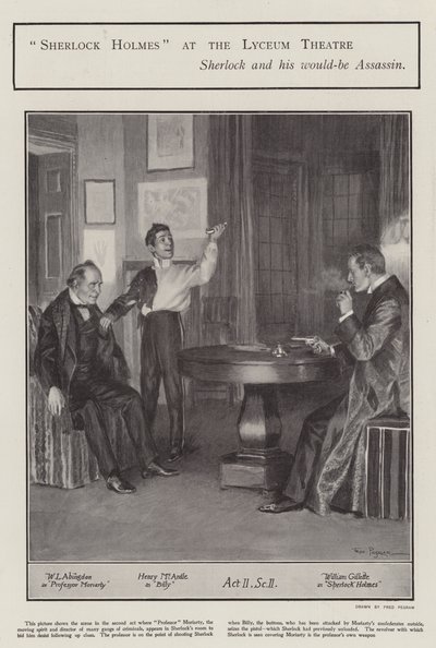 En forestilling af Sherlock Holmes på Lyceum Theatre, London (litho) af Frederick Pegram