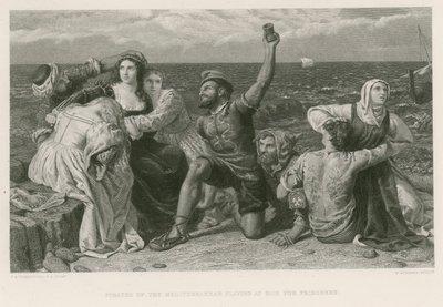 Pirates of the Mediterranean spiller med terninger for fanger (gravering) af Frederick Richard Pickersgill