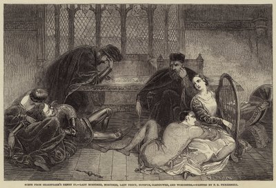 Scene fra Shakespeares Henry IV, Lady Mortimer, Mortimer, Lady Percy, Hotspur, Glendower, og Worcester af Frederick Richard Pickersgill