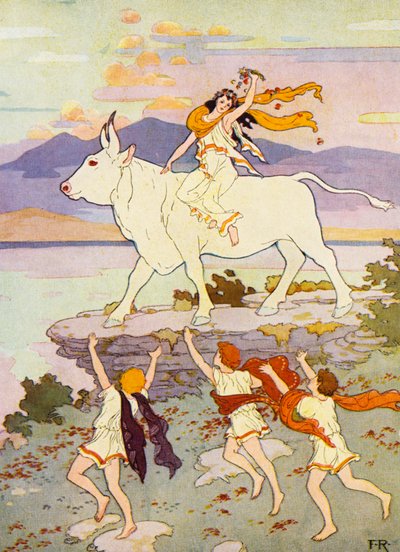 Europa vinkede med hånden og råbte "Farvel" (farvelitografi) af Frederick Richardson