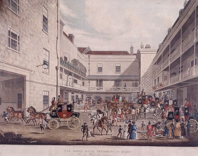 Royal Mail Coaches på Lad Lane, London, 1831 af Frederick Rosenberg