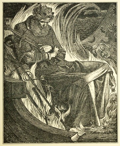 Kong Warwulfs død, pub. 1915 gravering, 1915. af Frederick Sandys