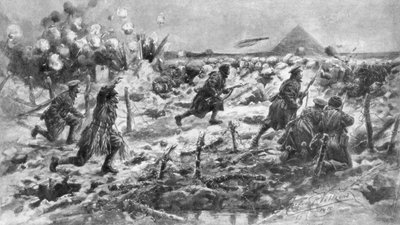 Et britisk angreb med bajonet og granat, Neuve-Chapelle, Frankrig, 10. marts 1915, 1926. af Frederick Villiers
