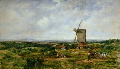 Landskab med figurer ved en vindmølle af Frederick Waters Watts