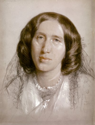 George ELIOT, Portræt 1865 (papir, kridt) af Frederick William Burton