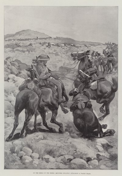 På boernes hæle angriber beredent infanteri et vogntog af Frederick William Burton