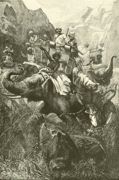 Tigerjagt i Indien (gravering) af Frederick William Burton