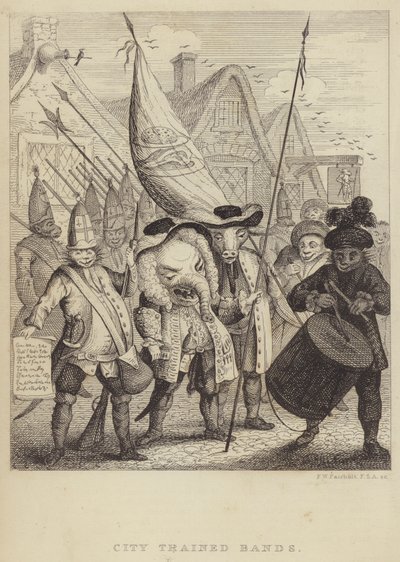 City Trained Bands: satire over de militser, der er forbundet med City of London og den panik, der blev skabt af Jacobite-oprøret i 1745 (gravering) af Frederick William Fairholt