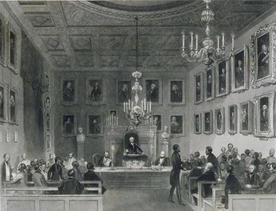 Udsigt fra Somerset House med et møde i Royal Antiquarian Society, ca. 1840 af Frederick William Fairholt