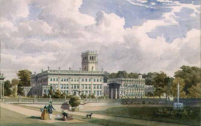 Udsigt over huset og haven i Trentham, Staffs (blyant og akvarel) af Frederick William Hulme