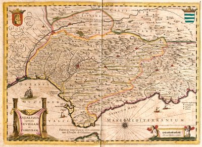 Kort over Andalusien med Sevilla og Cordoba (Spanien) (radering af Frederick de Wit