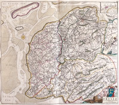 Kort over Friesland (Tyskland) (radering af Frederick de Wit