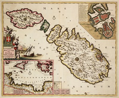 Kort over Malta, Gozo og Comino af Frederick de Wit