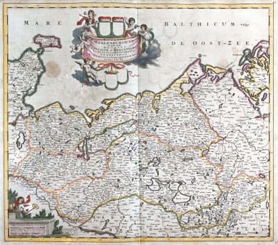 Kort over hertugdømmet Mecklenburg Schwerin (Tyskland) (radering af Frederick de Wit