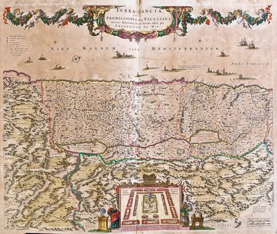 Kort over Det Hellige Land (Israel, Palæstina) (radering af Frederick de Wit