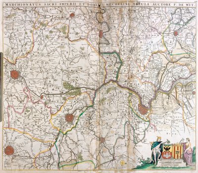 Kort over markisaterne i det hellige germanske rige og herredømmet Mechelen (Holland) (radering af Frederick de Wit