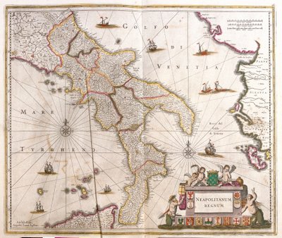 Kort over det napolitanske kongerige (Italien) (radering af Frederick de Wit
