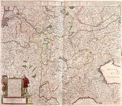 Kort over regionen i Alpernes kæde (Frankrig, Italien, Tyskland) (radering af Frederick de Wit