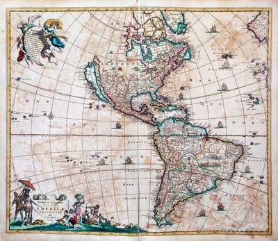 Den seneste og mest nøjagtige beskrivelse af Amerika, kort over Amerika og Stillehavet af Frederik de Wit (1629 eller 1630-1706), Amsterdam af Frederick de Wit