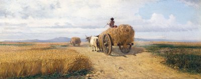 Wheatfield, ca. 1868, maleri af Federico Rossano (1835-1912), olie på lærred, 30x73 cm af Frederico Rossano