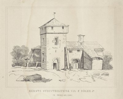 En bondegård Første stentegning af F. Börger Jr. (titel på objekt) af Frederik Böger