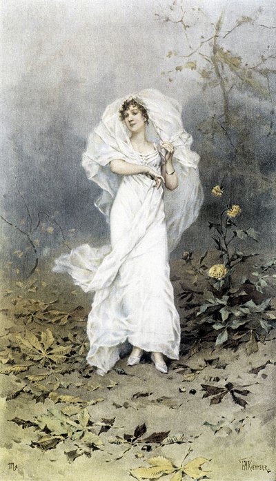 Woman in a Forest - Allegory of Autumn, Kalender illustreret af Hubert Dys, malet af F.H. Kaemmerer af Frederik Hendrik Kaemmerer