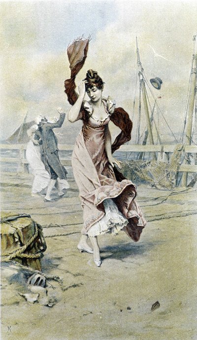 Kvinde ved havet - allegori om det tidlige forår, kalender illustreret af Hubert Dys, malet af F.H. Kaemmerer af Frederik Hendrik Kaemmerer