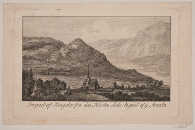 Dansk:  Prospekt på Ringeboe af Frederik Ludvig  Bradt