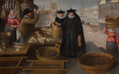 Fiskemarked (olie på lærred) af Frederik Valckenborch