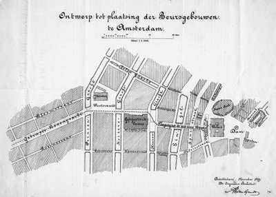 Design til en råvarebørs, Amsterdam, situation. November 1879 af Frederik Willem van Gendt