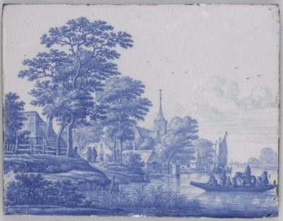 Rektangulær plakette med flodlandskab af Frederik van Frytom (attributed to)