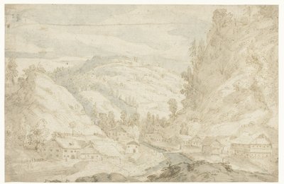 Udsigt over en dal med en landsby og en bjergstrøm Skitsebog (serietitel) af Frederik van Valckenborch