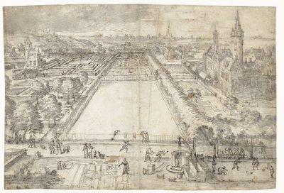Slot med en park, nær en by af Frederik van Valckenborch
