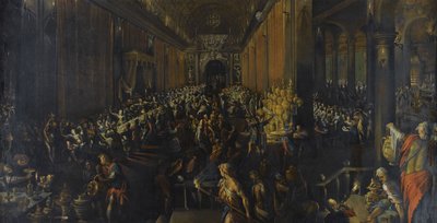 Belshazzars fest, 1596 af Frederik van Valckenborch