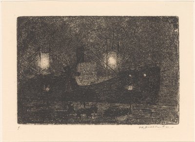 Båd på kaj om natten af Frederika Henriëtte Broeksmit (signed by artist)