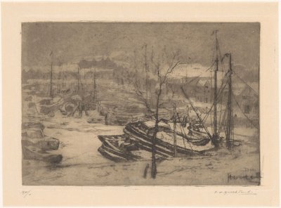 Haventje (original titel på objektet) af Frederika Henriëtte Broeksmit (signed by artist)