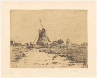 Mølle på en grøft af Frederika Henriëtte Broeksmit (signed by artist)