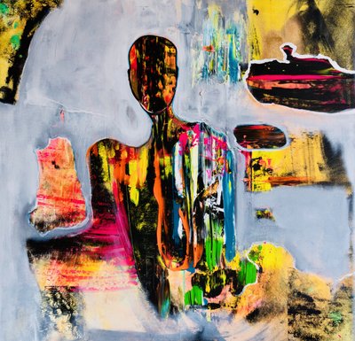Farverig abstrakt figur af Fredrik Olsen