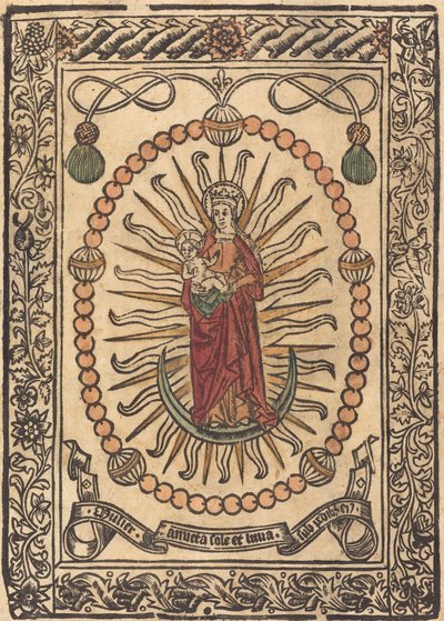 Madonnaen og barnet i en rosenkrans af French 15th Century